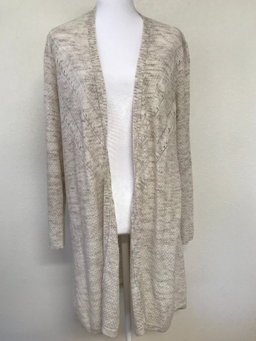 Style & Co Lightweight Open Front Cardigan L Oatmeal Knit Duster